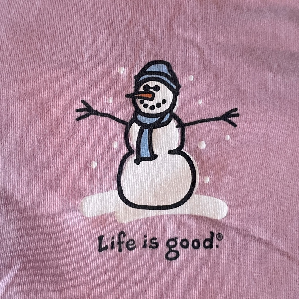 CLEARANCE: Life Is Good Pink Long Sleeve Snowman Tshirt | Small
